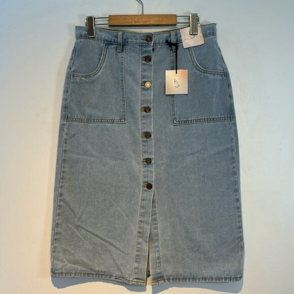 Happily Grey button front denim midi skirt size 28 NWT - Picture 2 of 12